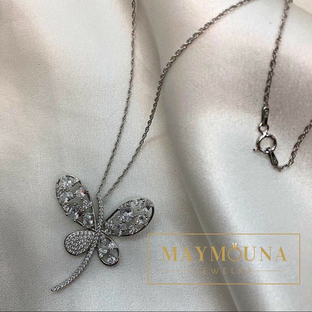 925 Sterling Silver Butterfly CZ Necklace